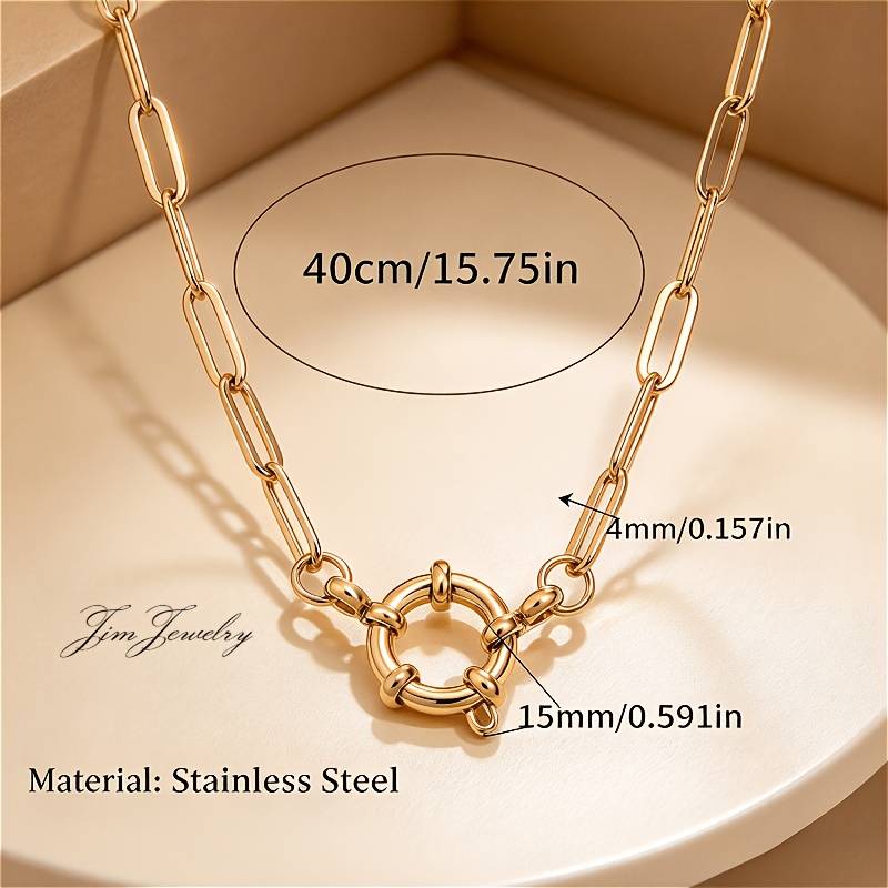 Unisex Long Flat Cross Chain Round Clasp Pendant Necklace